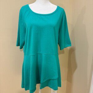 ISAAC MIZRAHI LIVE! New Green Short Sleeve Layered Tunic Shirt Women's Sz Med